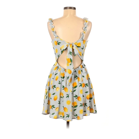 Lemon Print Ruffle Strap Mini Dress - Picture 2 of 3